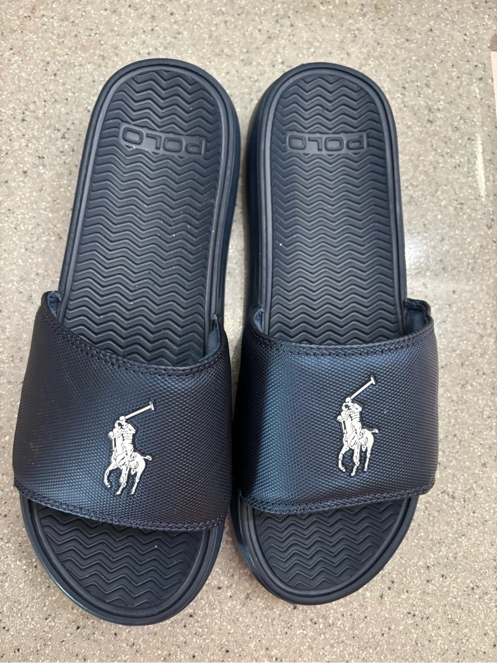 Polo by Ralph Lauren Blue Slide Sandals with Silver Polo Rider Emblem